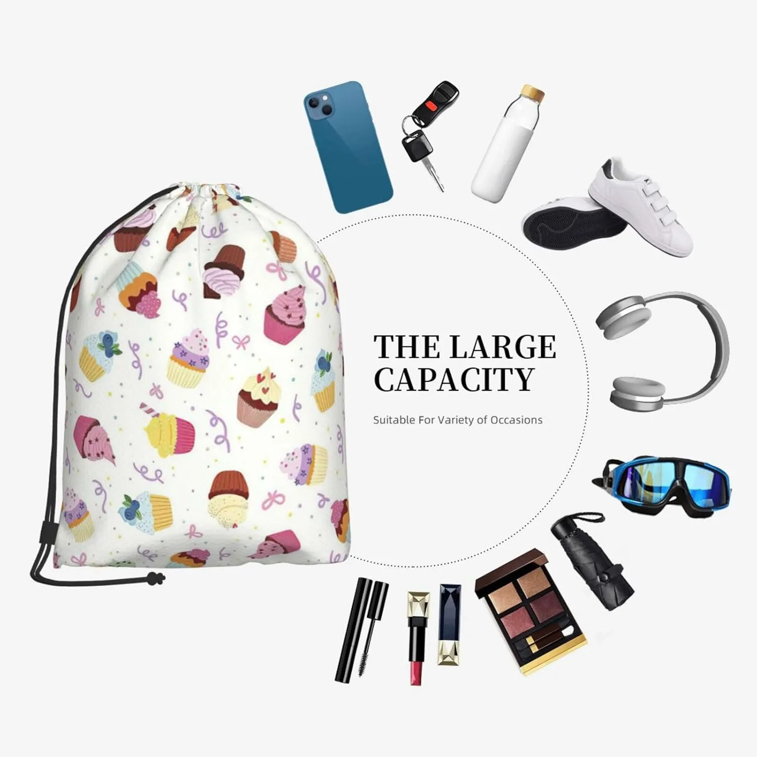 Delicious Cupcakes Drawstring Cinch Backpack Polyester Sack Pack String Bag For Hiking Camping Adventure