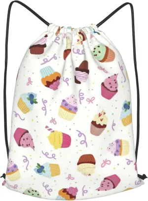 Delicious Cupcakes Drawstring Cinch Backpack Polyester Sack Pack String Bag For Hiking Camping Adventure