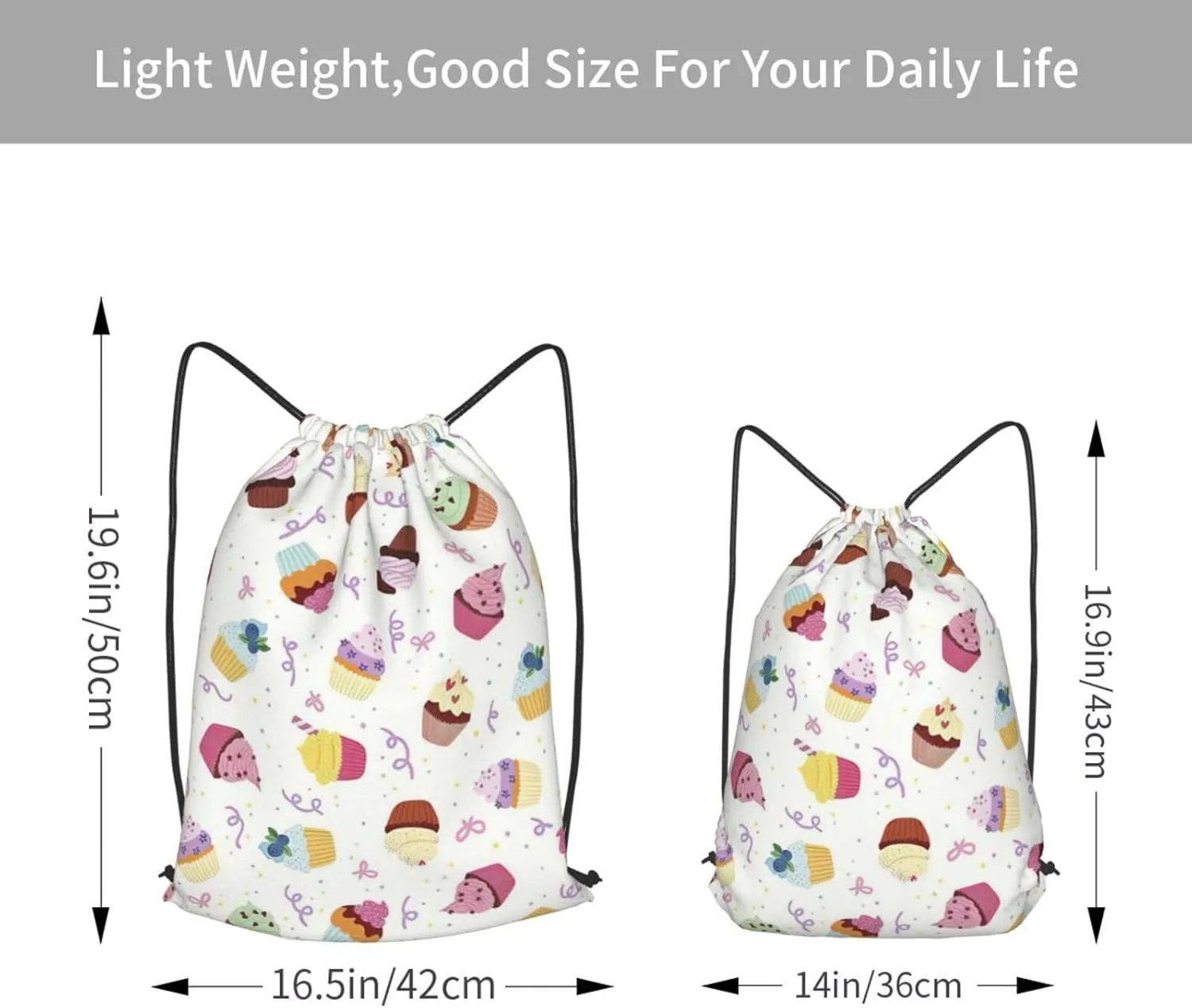 Delicious Cupcakes Drawstring Cinch Backpack Polyester Sack Pack String Bag For Hiking Camping Adventure