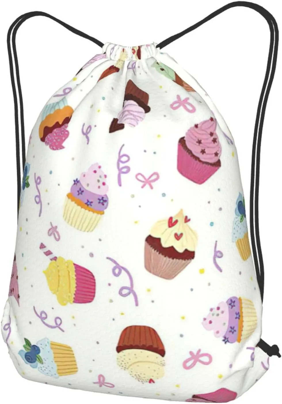 Delicious Cupcakes Drawstring Cinch Backpack Polyester Sack Pack String Bag For Hiking Camping Adventure