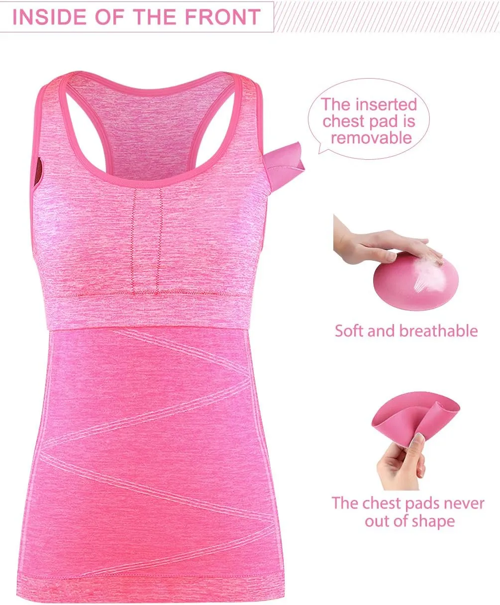 Disbest Yoga Tank Top, Women's Performance Stretchy Quick Dry Sports Workout Running Top Vest with Removable Pads