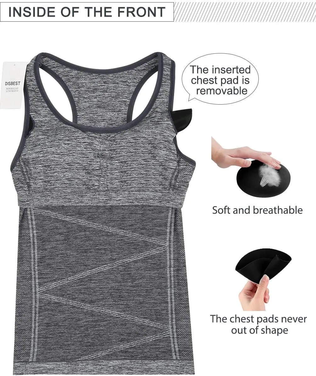 Disbest Yoga Tank Top, Women's Performance Stretchy Quick Dry Sports Workout Running Top Vest with Removable Pads