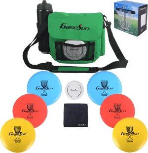 DISC Golf Set-Includes 1pc Heavy Duty Nylon Carry Bag, 2pcs Drivers, 2pcs Mid-Ranges, 2pcs Putters, 1pc Mini Disc Marker, 1pc 12”x12” Embroider Logo Black Towel and 1pc Gift Color Box