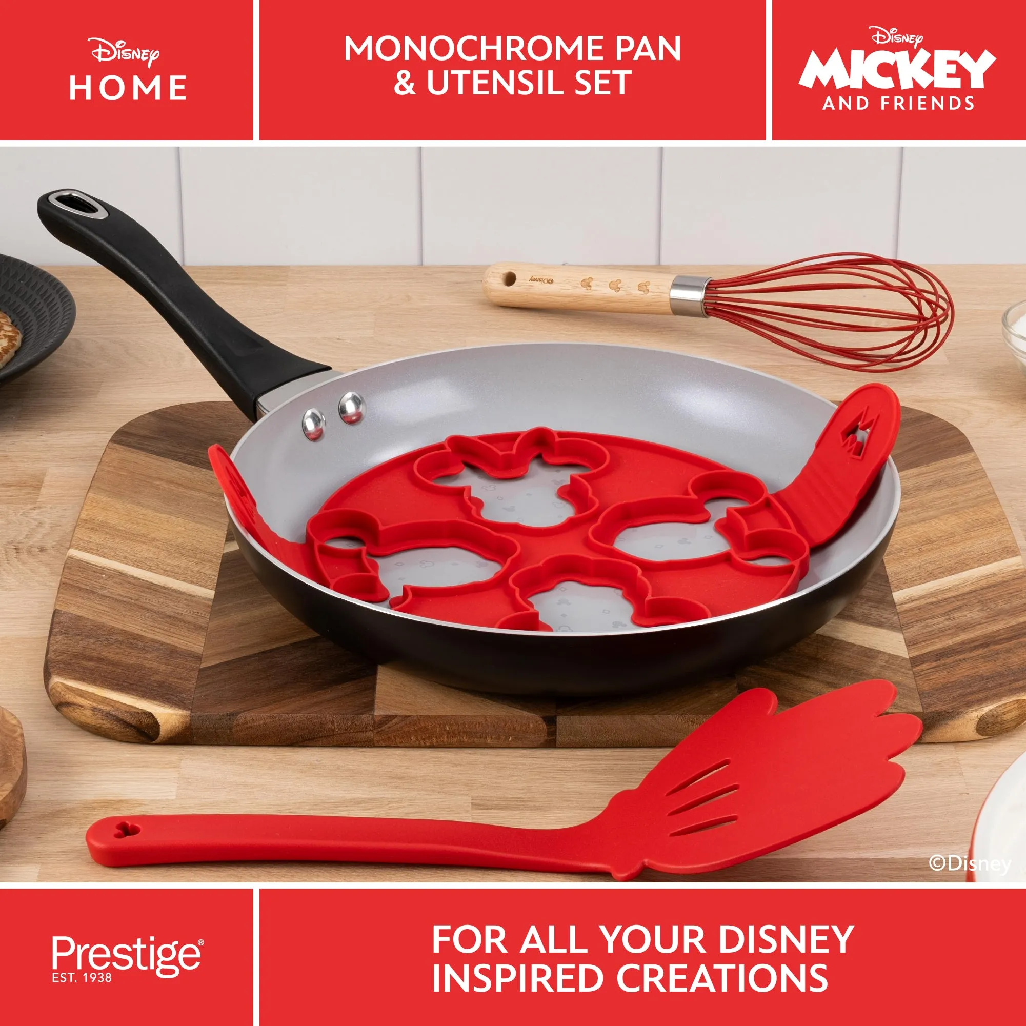 Disney Monochrome Ceramic Non-Stick Pancake Pan & Utensil Set