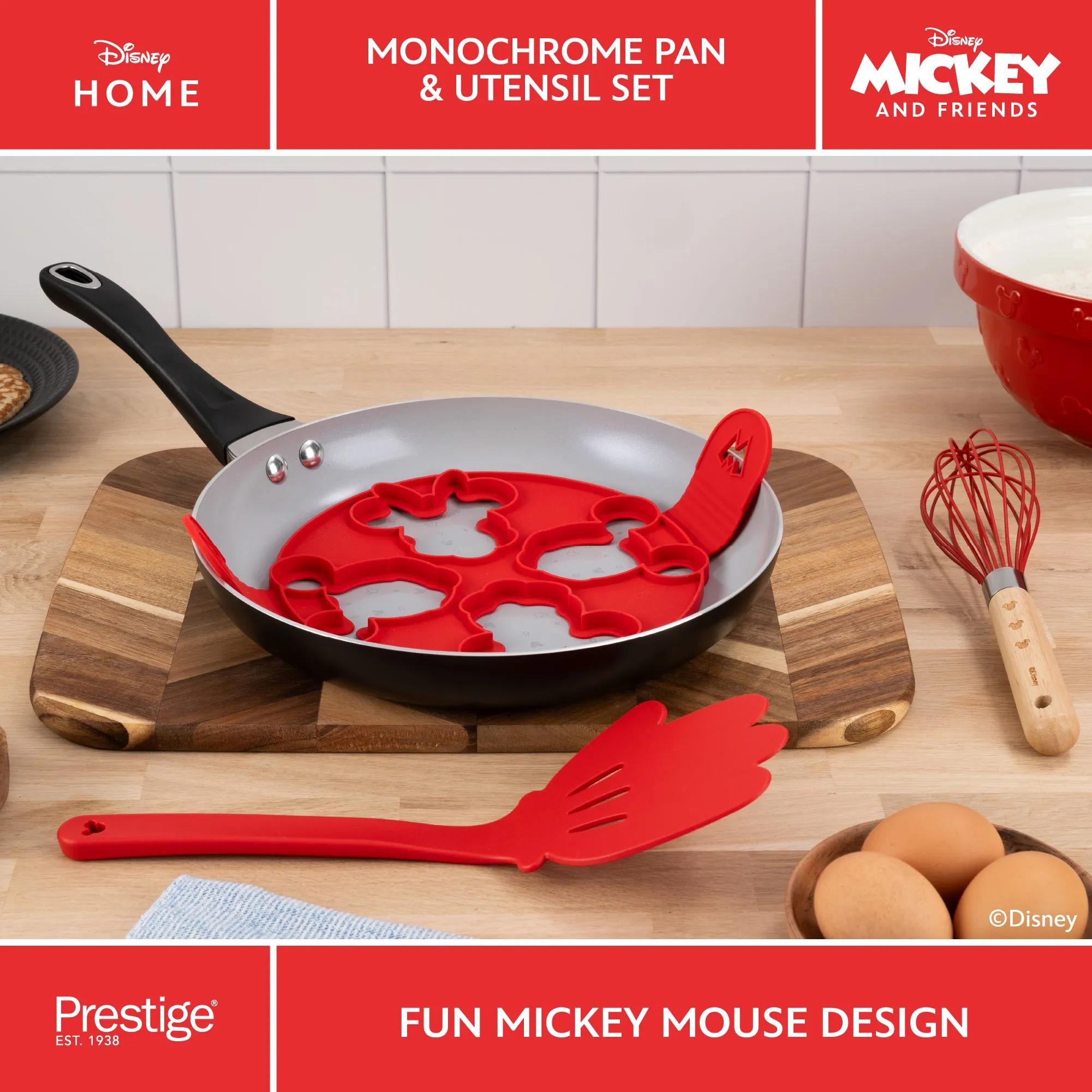 Disney Monochrome Ceramic Non-Stick Pancake Pan & Utensil Set
