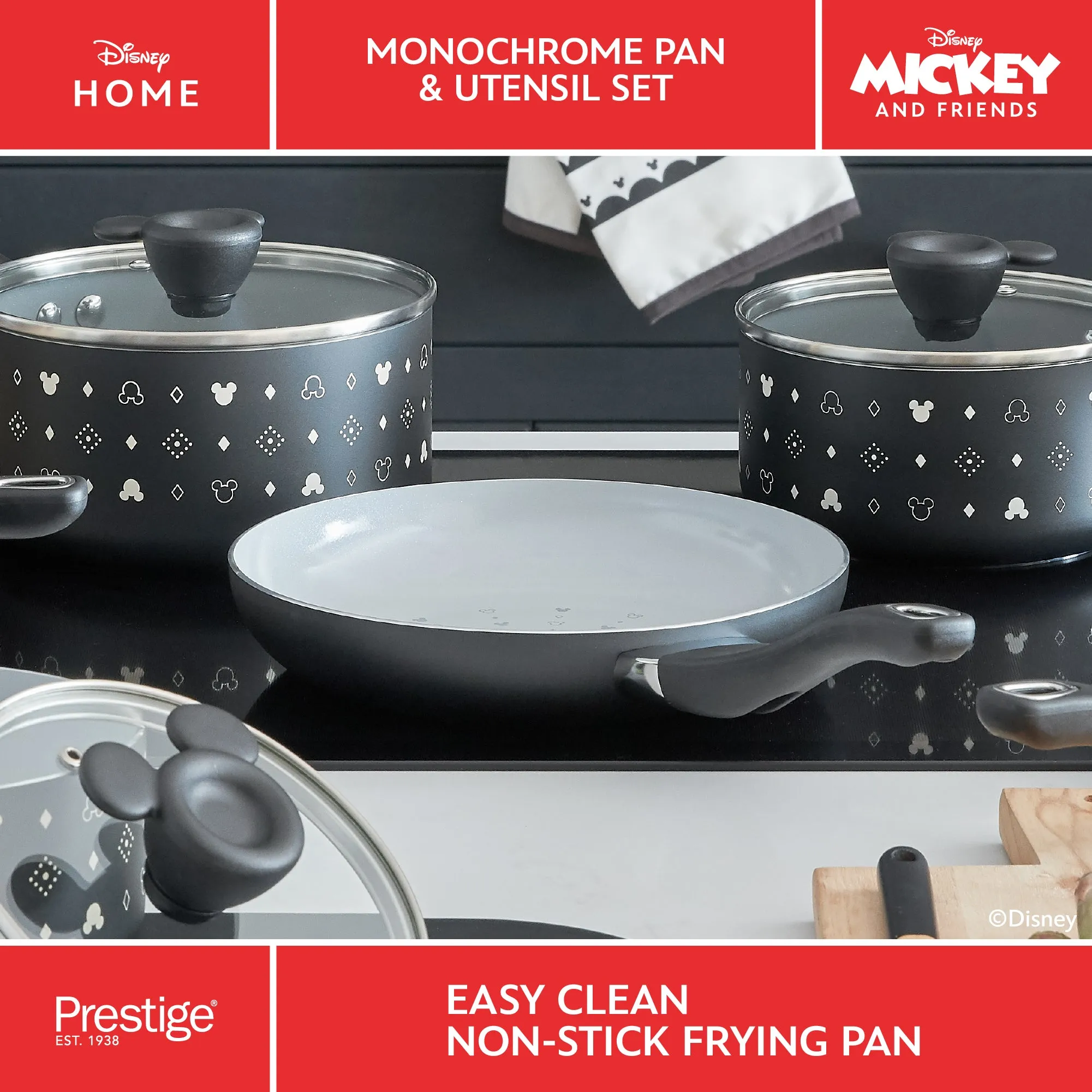 Disney Monochrome Ceramic Non-Stick Pancake Pan & Utensil Set