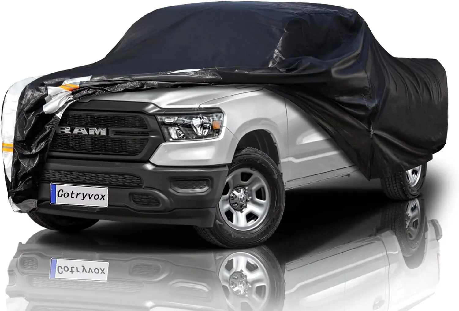 Dodge Ram 1500 Truck Cover Custom Fit 2009-2025 Crew Cab SB (5.75') with Door Zipper, 12 Layers Full Exterior Pickup Truck Cover Waterproof All Weather, for Wind Dust Sun and UV Protection.