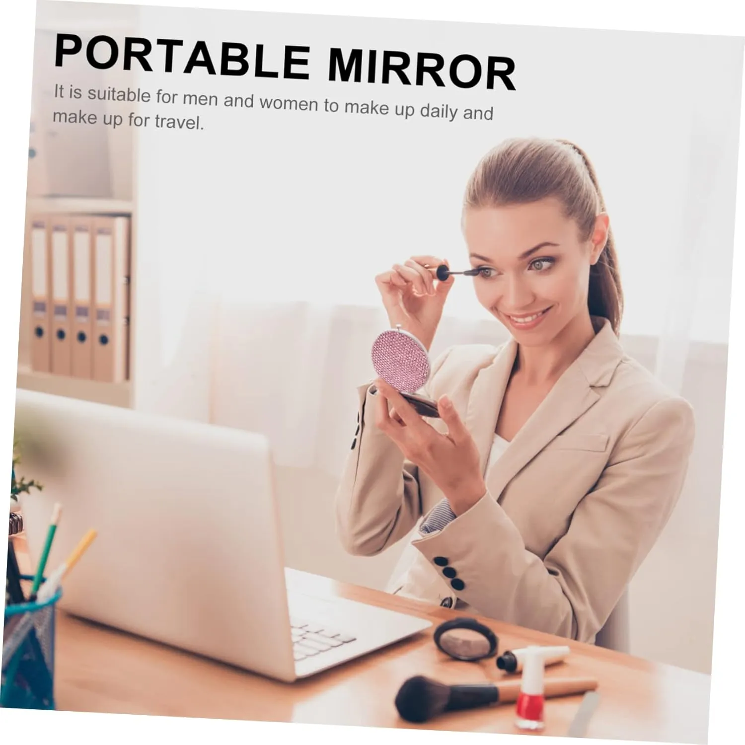 DOITOOL 2pcs Foldable Rhinestone Makeup Mirror Double-sided Portable Cosmetic Mirror for Women Compact Handheld Travel Stylish Design for Purse Bag Handbag