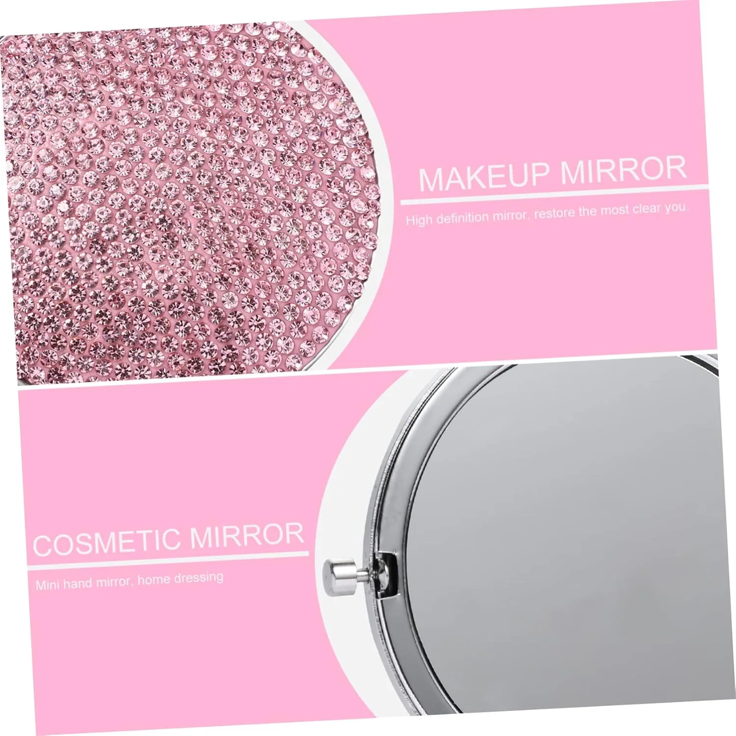 DOITOOL 2pcs Foldable Rhinestone Makeup Mirror Double-sided Portable Cosmetic Mirror for Women Compact Handheld Travel Stylish Design for Purse Bag Handbag