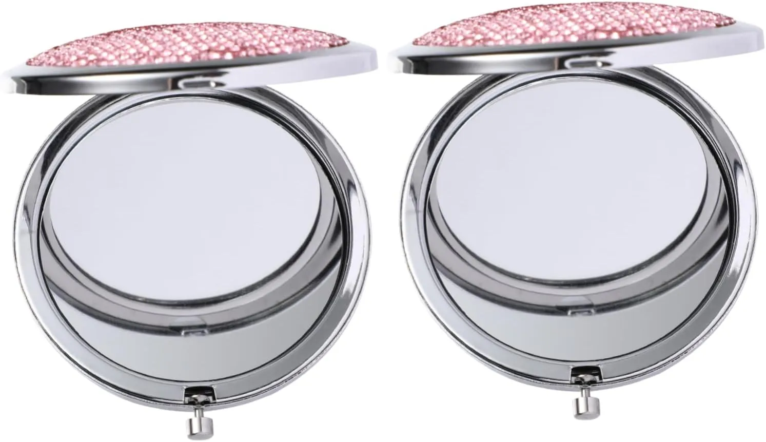 DOITOOL 2pcs Foldable Rhinestone Makeup Mirror Double-sided Portable Cosmetic Mirror for Women Compact Handheld Travel Stylish Design for Purse Bag Handbag