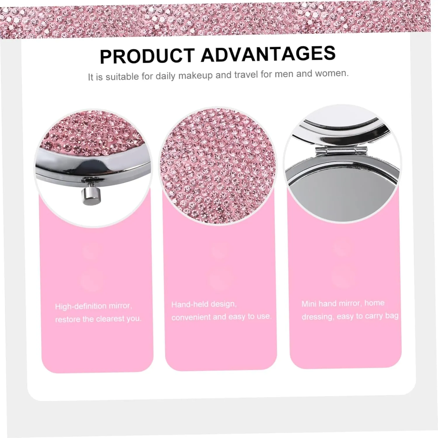 DOITOOL 2pcs Foldable Rhinestone Makeup Mirror Double-sided Portable Cosmetic Mirror for Women Compact Handheld Travel Stylish Design for Purse Bag Handbag