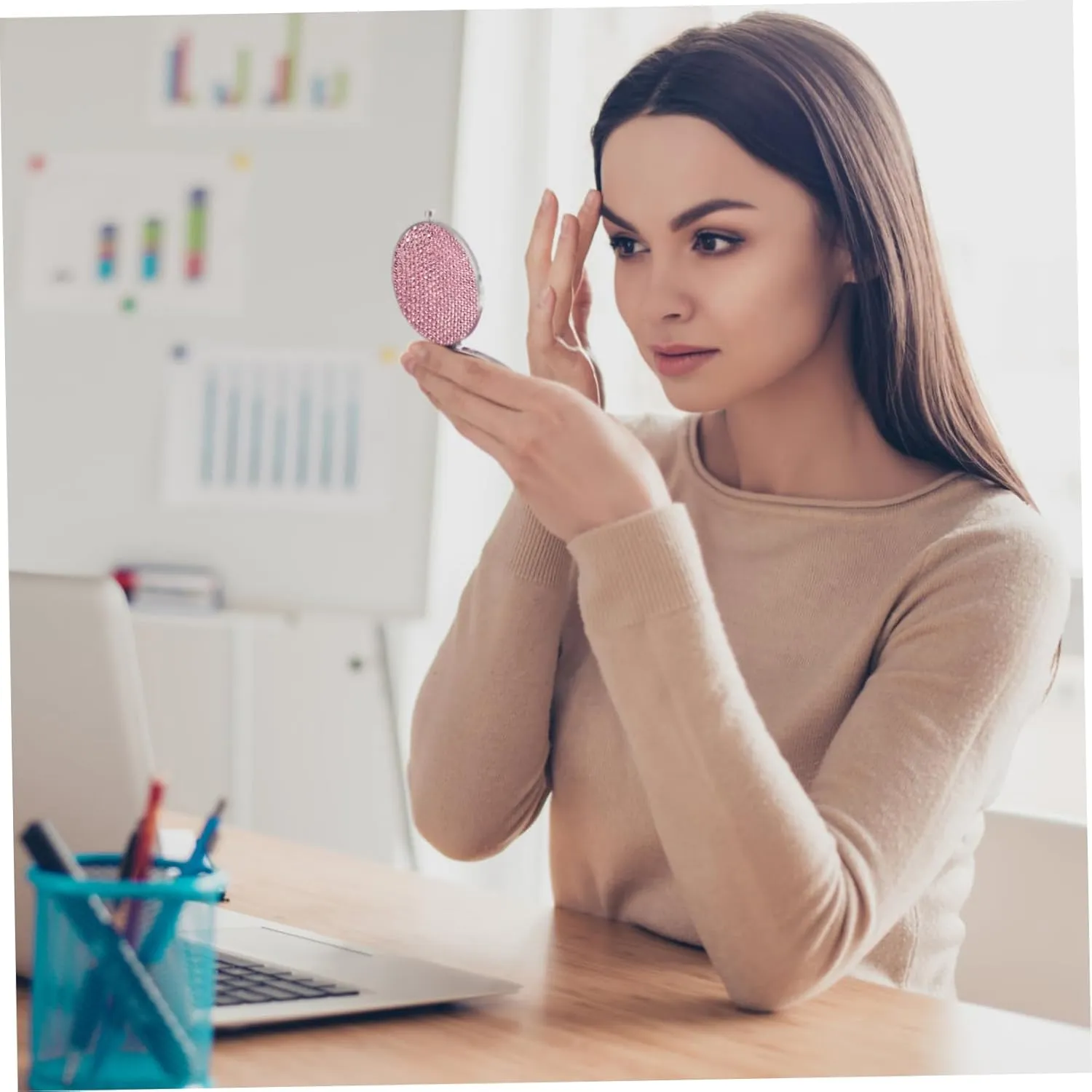 DOITOOL 2pcs Foldable Rhinestone Makeup Mirror Double-sided Portable Cosmetic Mirror for Women Compact Handheld Travel Stylish Design for Purse Bag Handbag