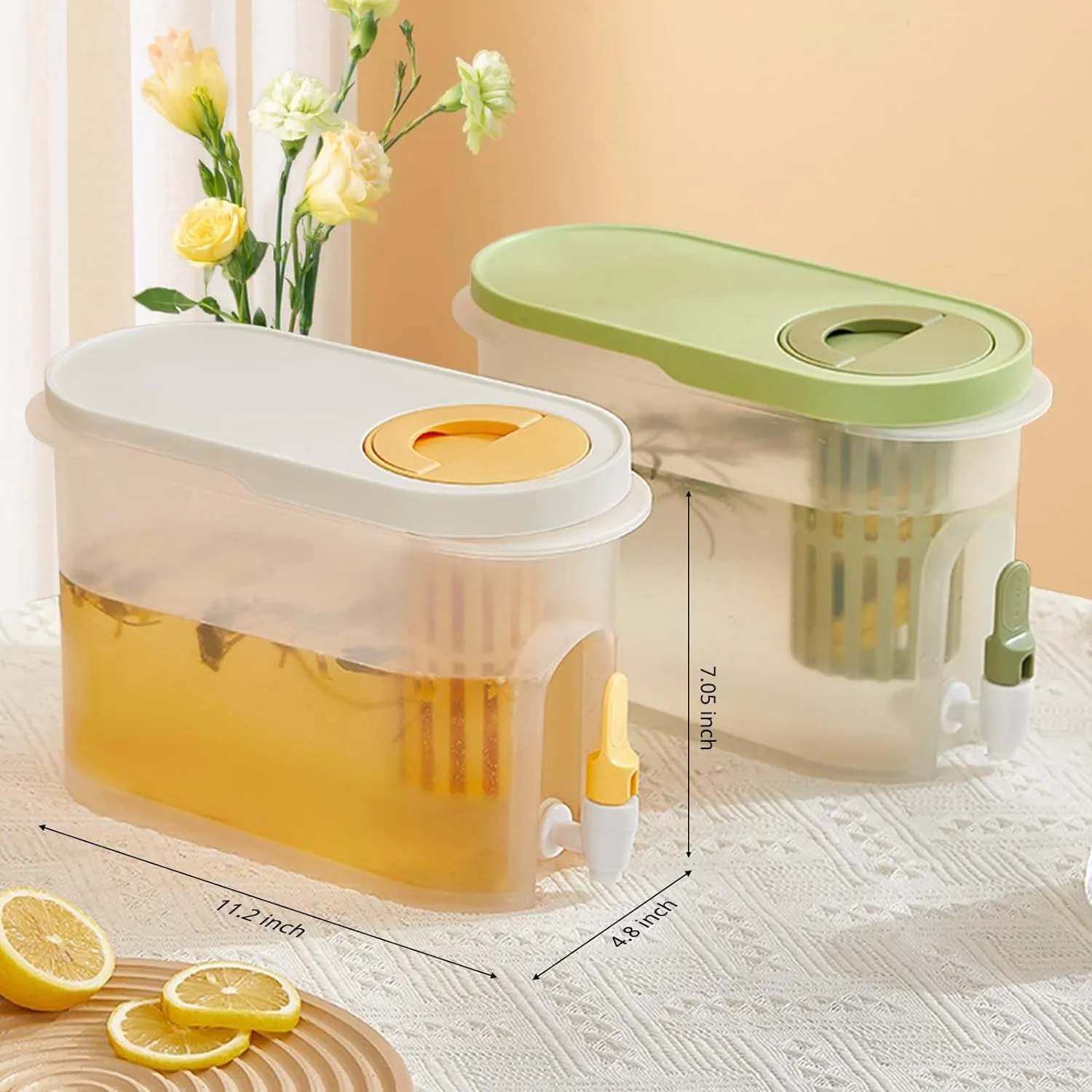 Drink Dispenser for Fridge, Beverage Liquid Drink Container for Party, 0.9 Gallon, Cold Water Pitcher Lemonade Stand Juice Jug with Spigot (Green)