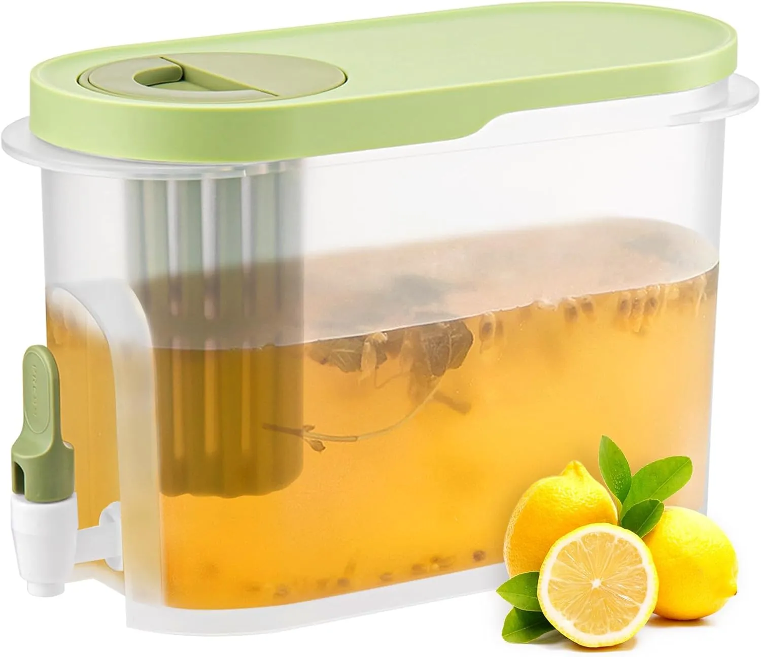 Drink Dispenser for Fridge, Beverage Liquid Drink Container for Party, 0.9 Gallon, Cold Water Pitcher Lemonade Stand Juice Jug with Spigot (Green)