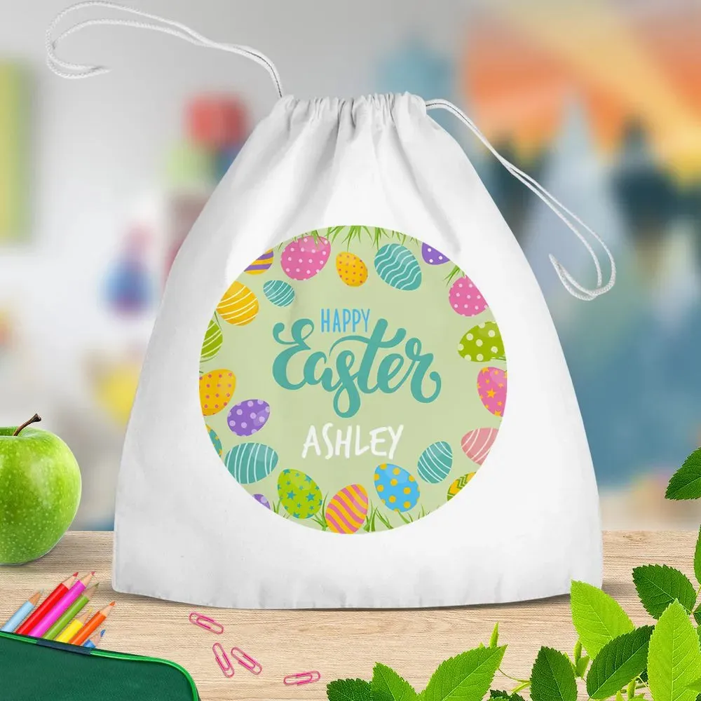 Easter Hunt White Drawstring Bag