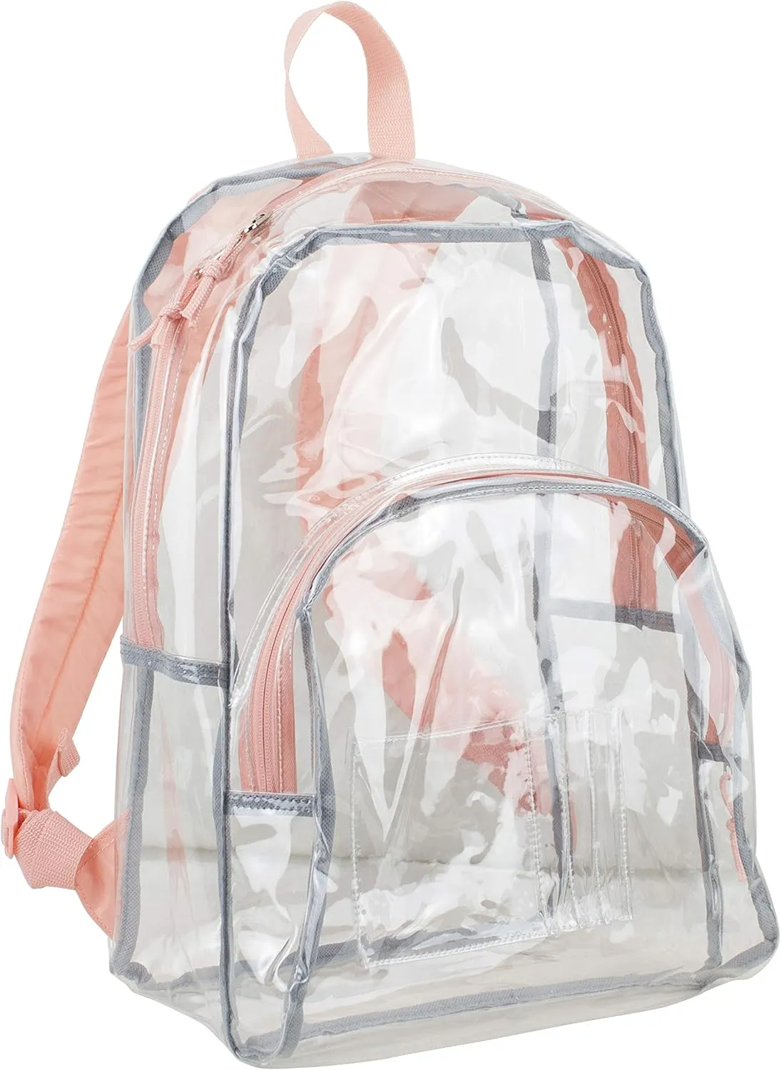 Eastsport Clear Backpack Heavy Duty Lightweight Large Transparent Bag For Hiking, Cycling, Sport, Travel, College, Workplace Security Check, Rose Gold Pink