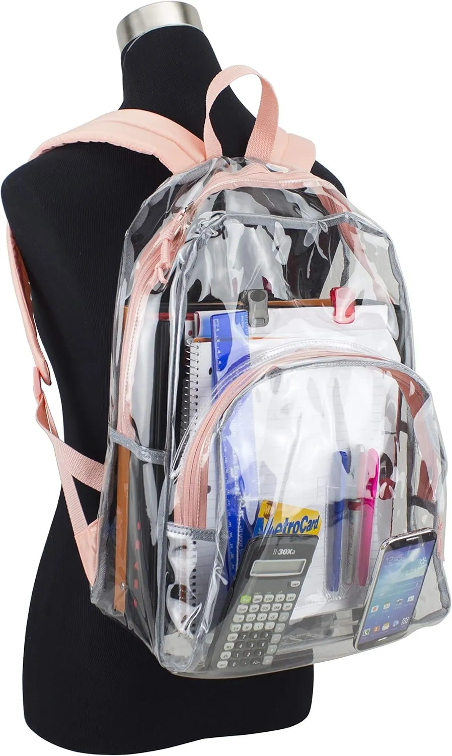 Eastsport Clear Backpack Heavy Duty Lightweight Large Transparent Bag For Hiking, Cycling, Sport, Travel, College, Workplace Security Check, Rose Gold Pink