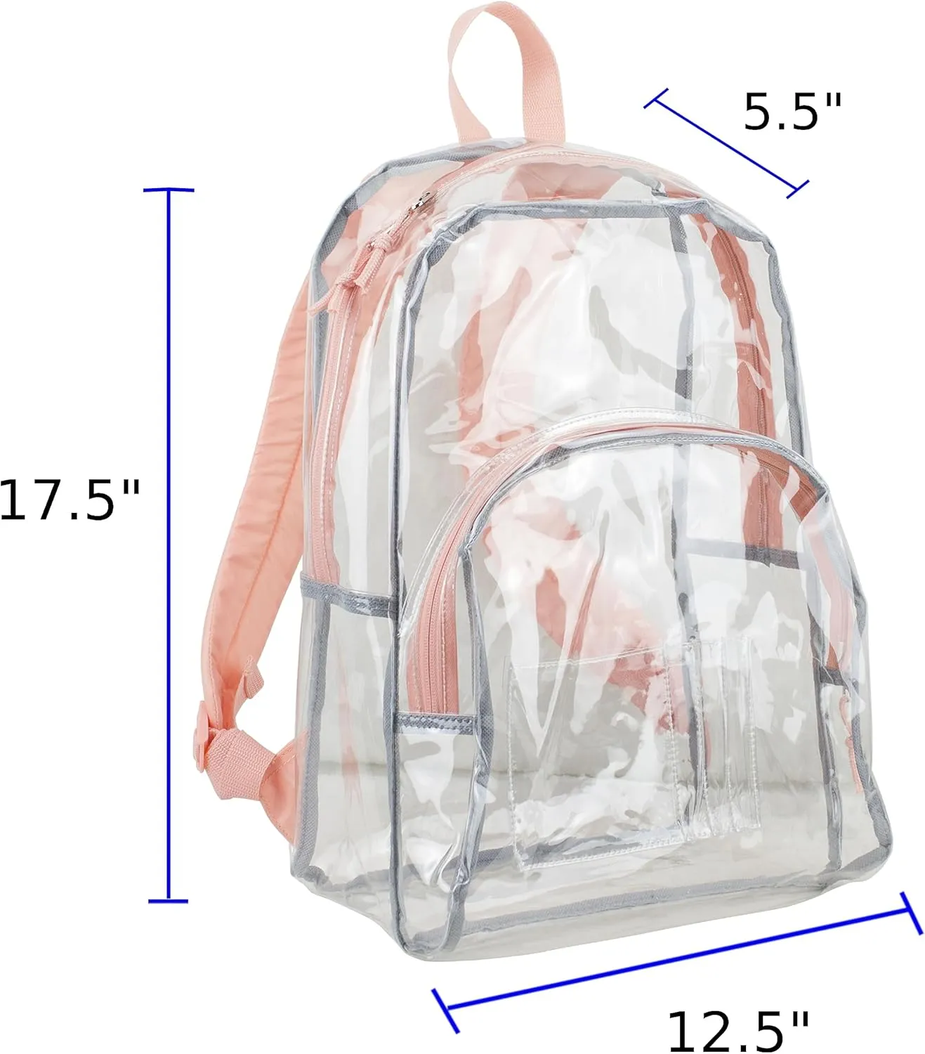 Eastsport Clear Backpack Heavy Duty Lightweight Large Transparent Bag For Hiking, Cycling, Sport, Travel, College, Workplace Security Check, Rose Gold Pink