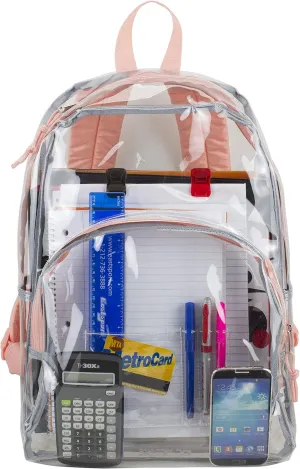 Eastsport Clear Backpack Heavy Duty Lightweight Large Transparent Bag For Hiking, Cycling, Sport, Travel, College, Workplace Security Check, Rose Gold Pink