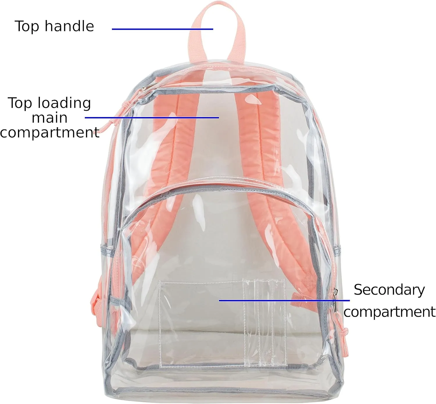 Eastsport Clear Backpack Heavy Duty Lightweight Large Transparent Bag For Hiking, Cycling, Sport, Travel, College, Workplace Security Check, Rose Gold Pink