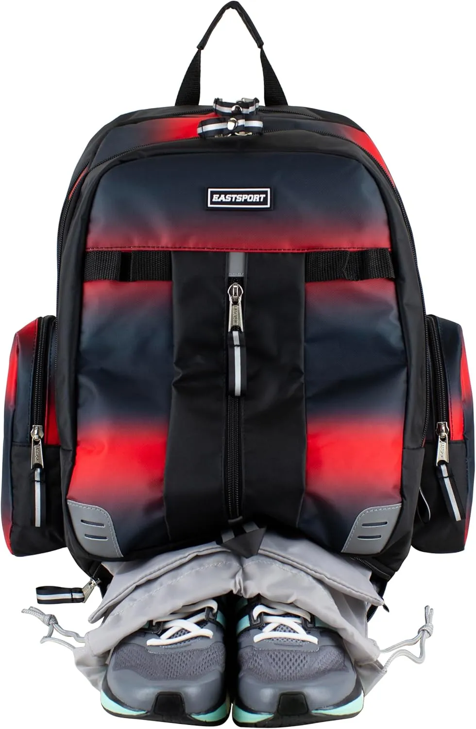 Eastsport Extra Large Backpack Expandable Oversized For Travel Hiking Work Camping Sports Outdoors With Drawstring Bag 18x13.5x9.5 Mochila De Viaje Red Ombre Black