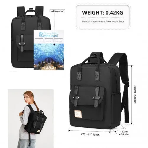 EB2211 - Kono Casual Daypack Lightweight Backpack Travel Bag - Full Black