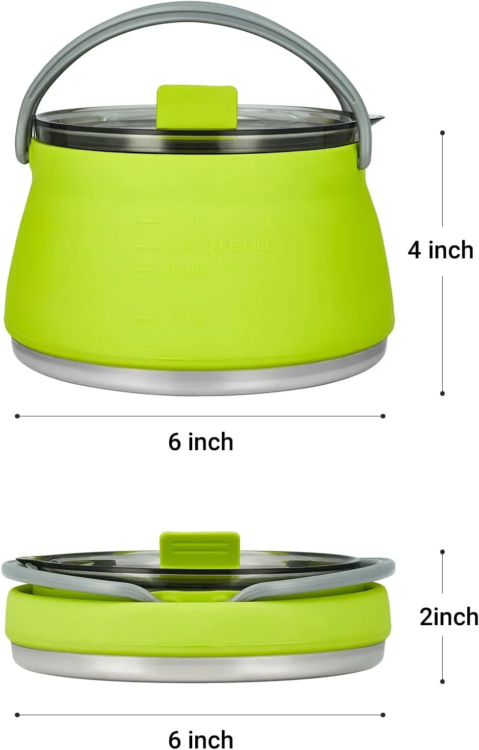 EEZEE 1L Collapsible Camping Kettle Portable Travel Kettle Folding Silicone Camping Cook Pot Foldable Compact Hiking Water Boiler with Lid BPA-Free Backpacking Pot