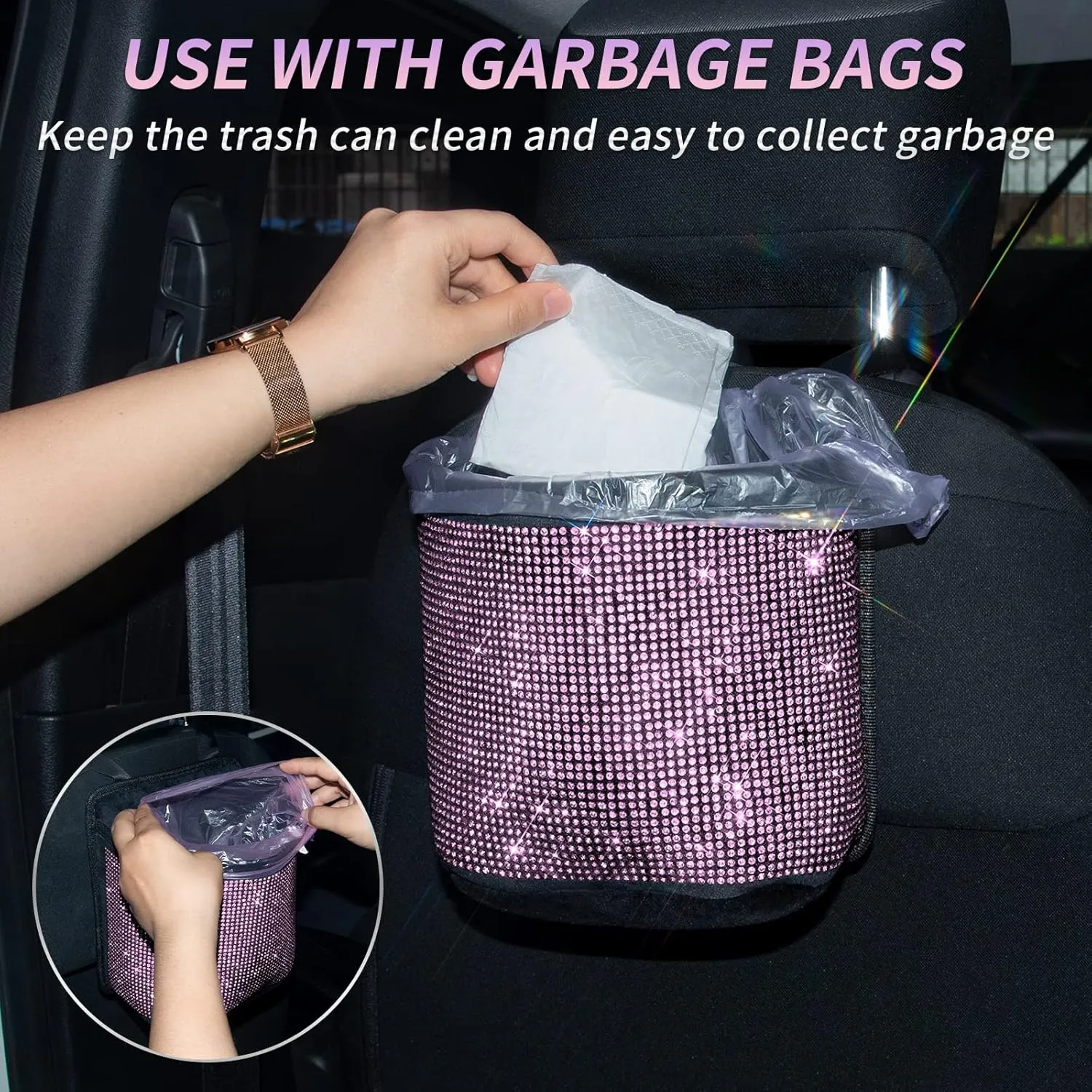 eing Car Seat Organizer Premium Seat Back/Front Seat Travel Caddy Bag, Bling Crystal Car Front Seat Organizer, Pratical Car Garbage Pocket Bin, Diamond Car Accessory (1 - Pack,Pink)