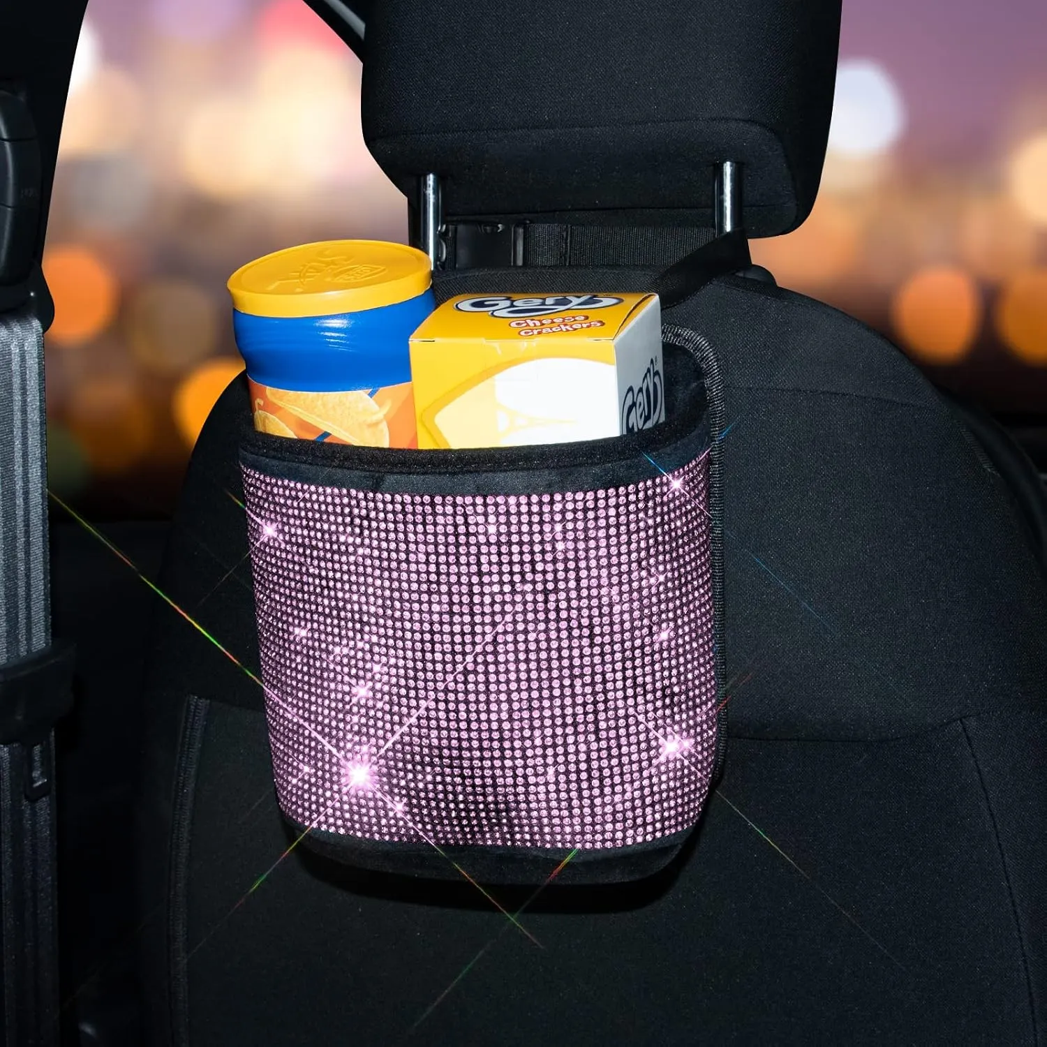 eing Car Seat Organizer Premium Seat Back/Front Seat Travel Caddy Bag, Bling Crystal Car Front Seat Organizer, Pratical Car Garbage Pocket Bin, Diamond Car Accessory (1 - Pack,Pink)