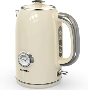 Electric Kettles1500W, 1.7L Stainless Steel Tea Kettle with Thermometer, Auto Shut-Off & Boil-Dry, Cool Touch Handle, BPA Free Kettle & Hot Water Kettle (Beige)