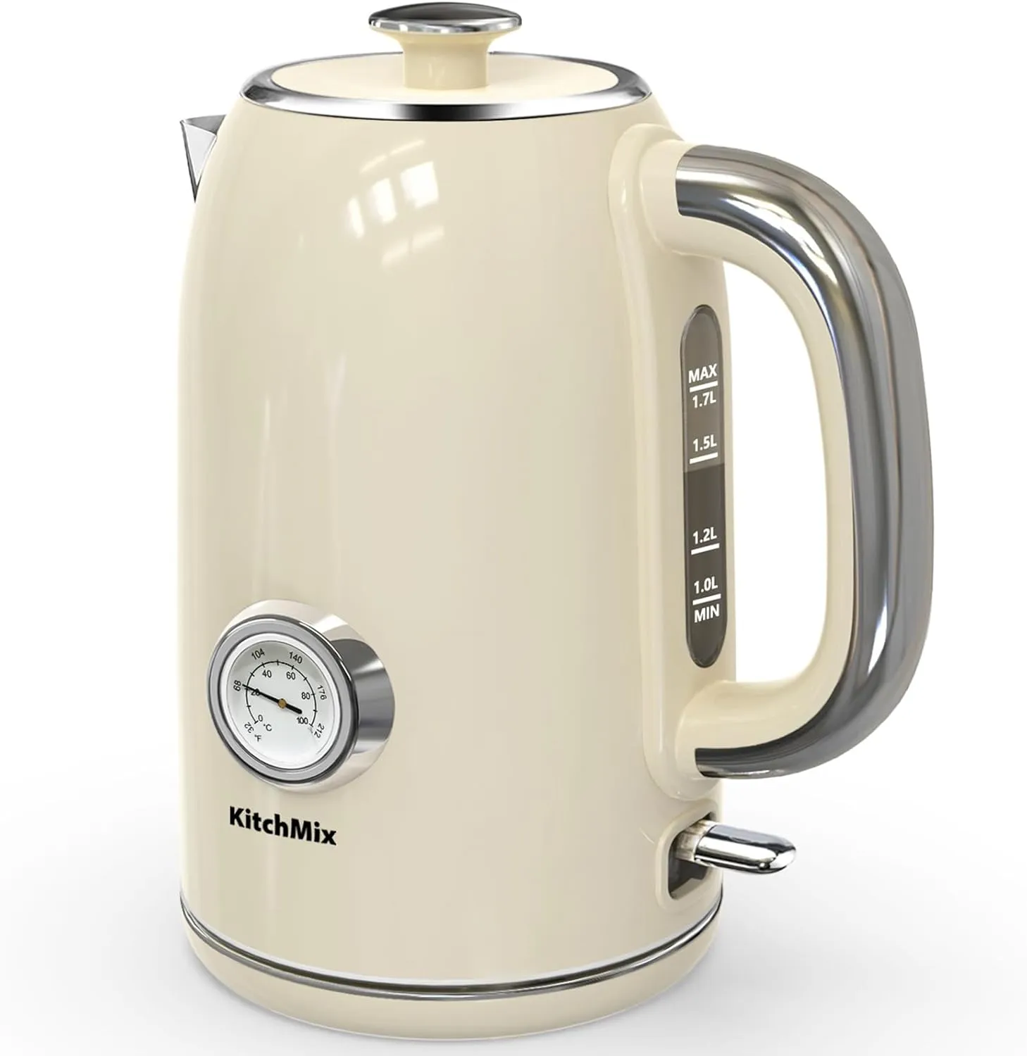 Electric Kettles1500W, 1.7L Stainless Steel Tea Kettle with Thermometer, Auto Shut-Off & Boil-Dry, Cool Touch Handle, BPA Free Kettle & Hot Water Kettle (Beige)