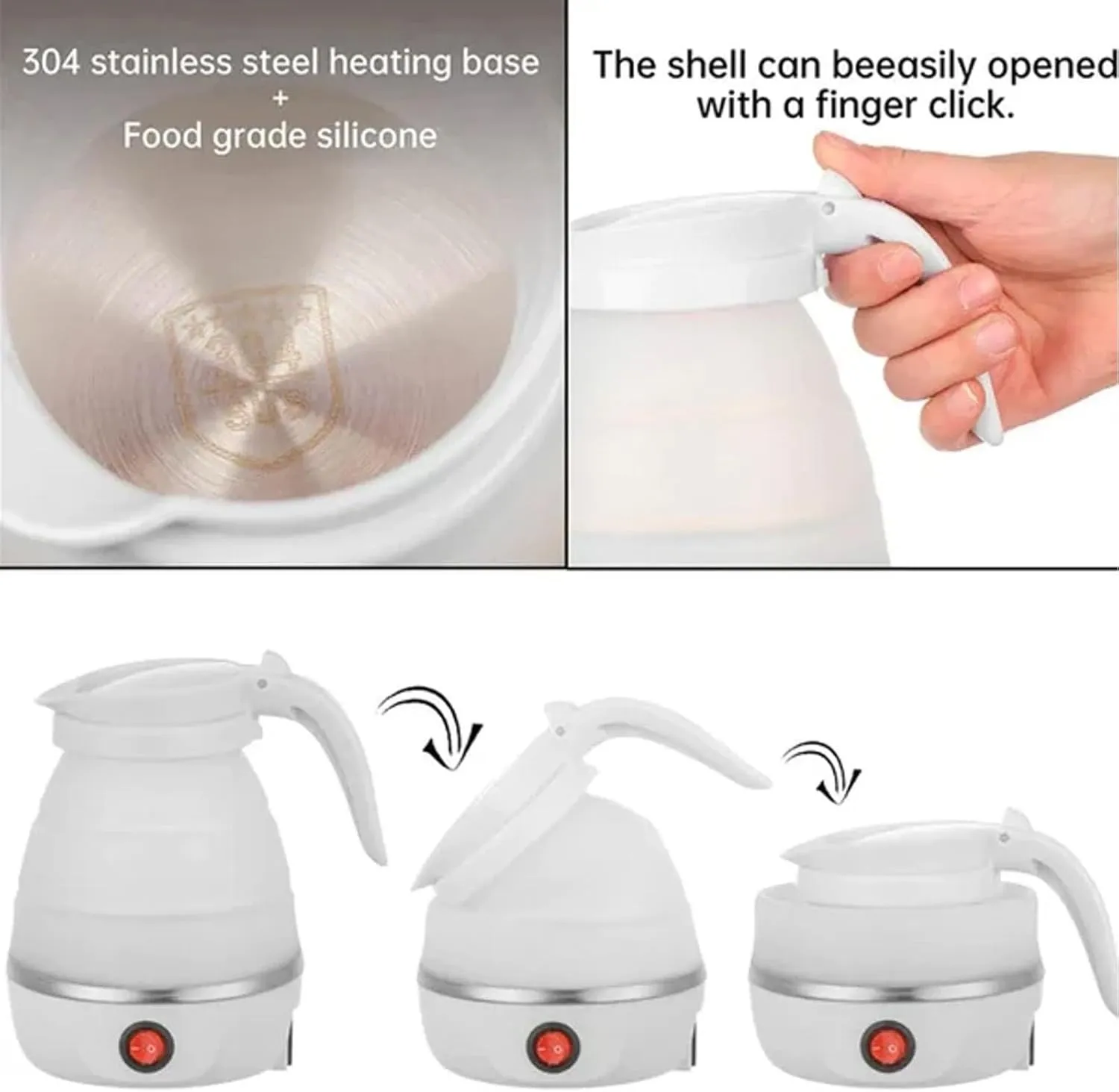 Elmyse Portable Electric Kettle with Universal Plug, Collapsible Kettle Travel Electric, Foldable Hot Water Kettle, Small Folding Camping Kettle Water Boiler for Fast Water Boiling(Blue)
