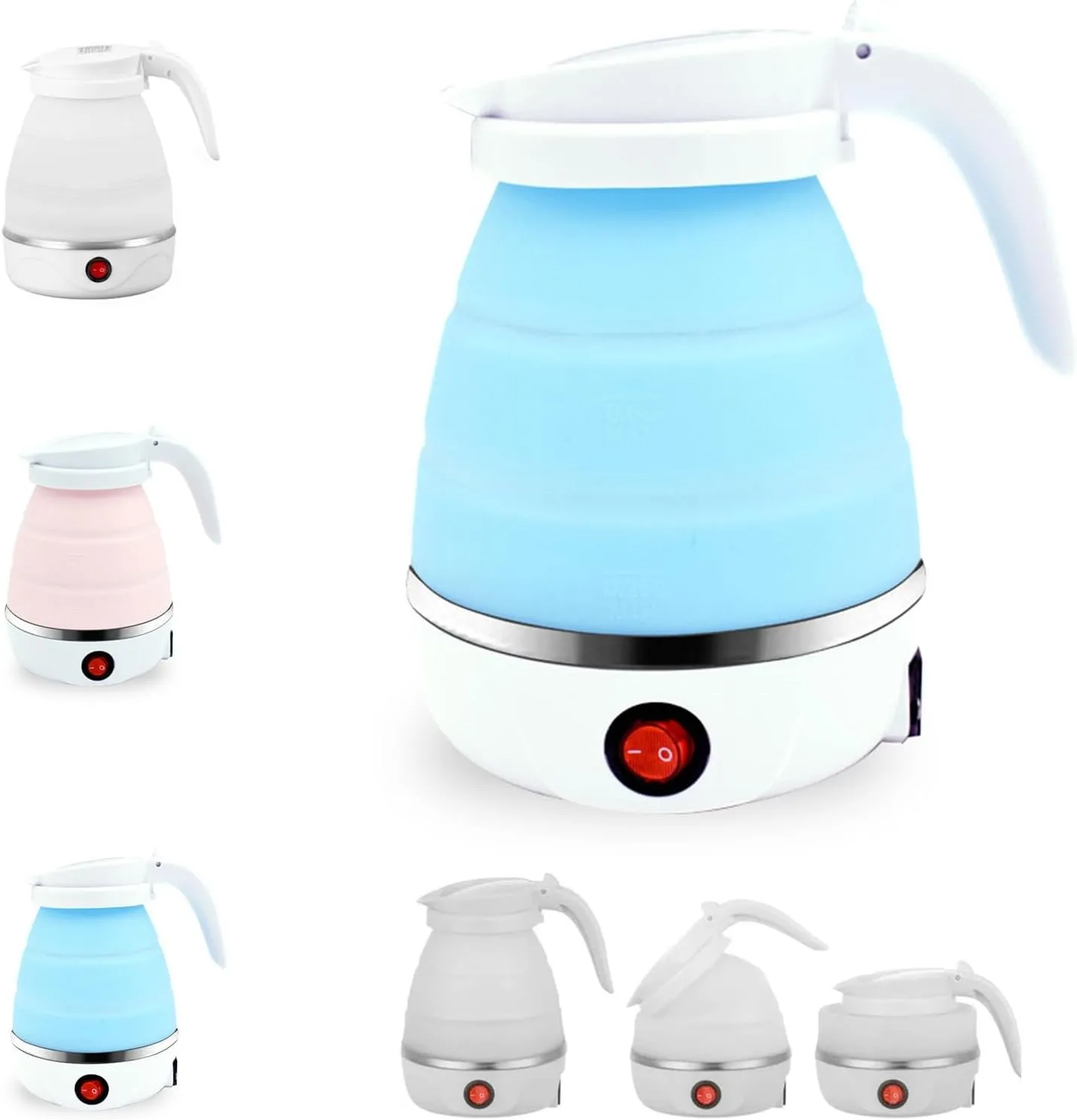 Elmyse Portable Electric Kettle with Universal Plug, Collapsible Kettle Travel Electric, Foldable Hot Water Kettle, Small Folding Camping Kettle Water Boiler for Fast Water Boiling(Blue)