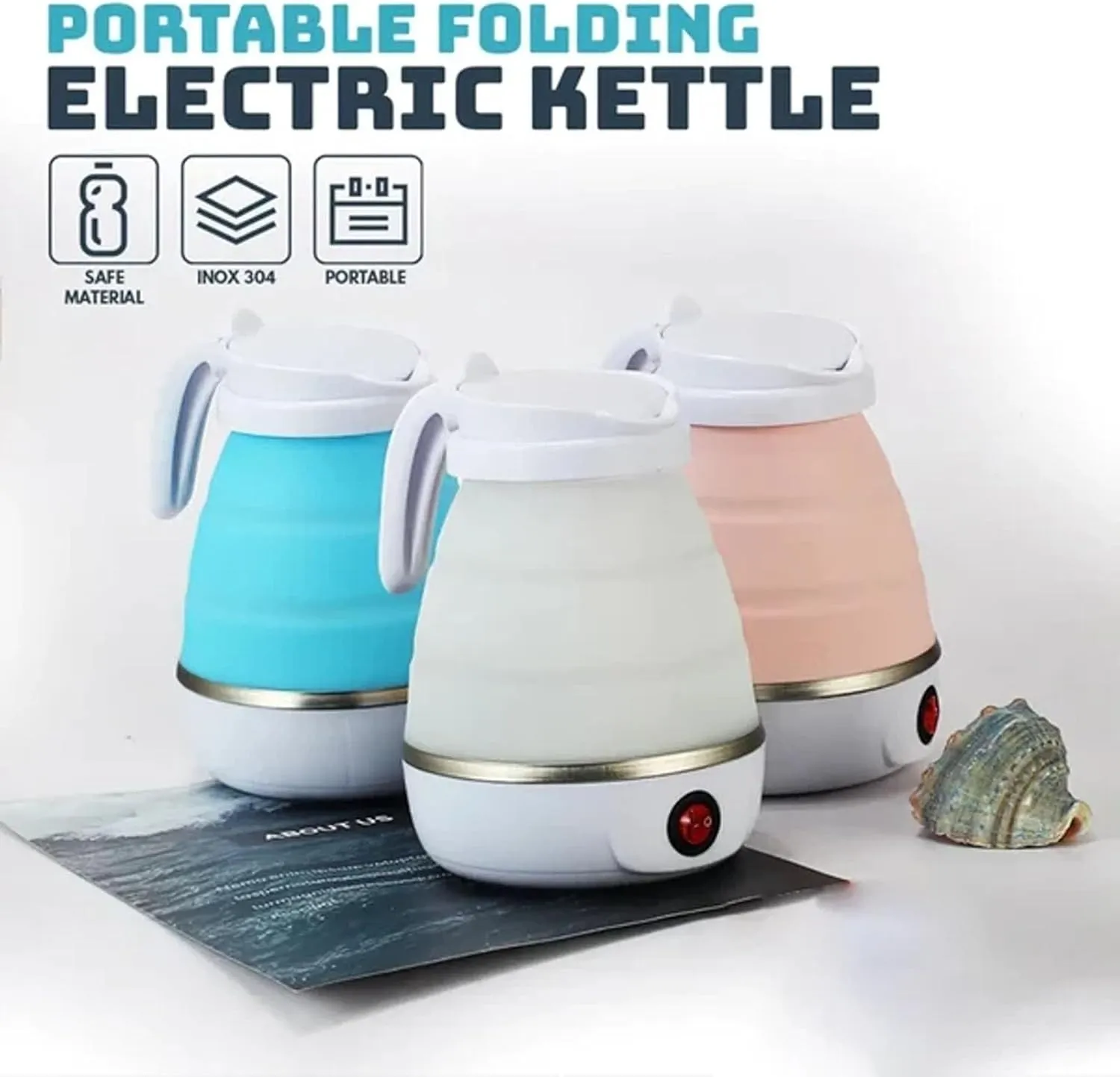 Elmyse Portable Electric Kettle with Universal Plug, Collapsible Kettle Travel Electric, Foldable Hot Water Kettle, Small Folding Camping Kettle Water Boiler for Fast Water Boiling(Blue)