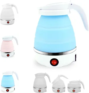 Elmyse Portable Electric Kettle with Universal Plug, Collapsible Kettle Travel Electric, Foldable Hot Water Kettle, Small Folding Camping Kettle Water Boiler for Fast Water Boiling(Blue)