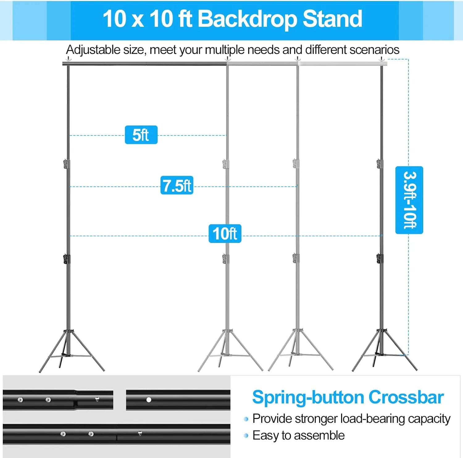 EMART Heavy Duty Backdrop Stand, 10 x 10ft Adjustable Photo Background Support System Kit with Carry Bag for Photography