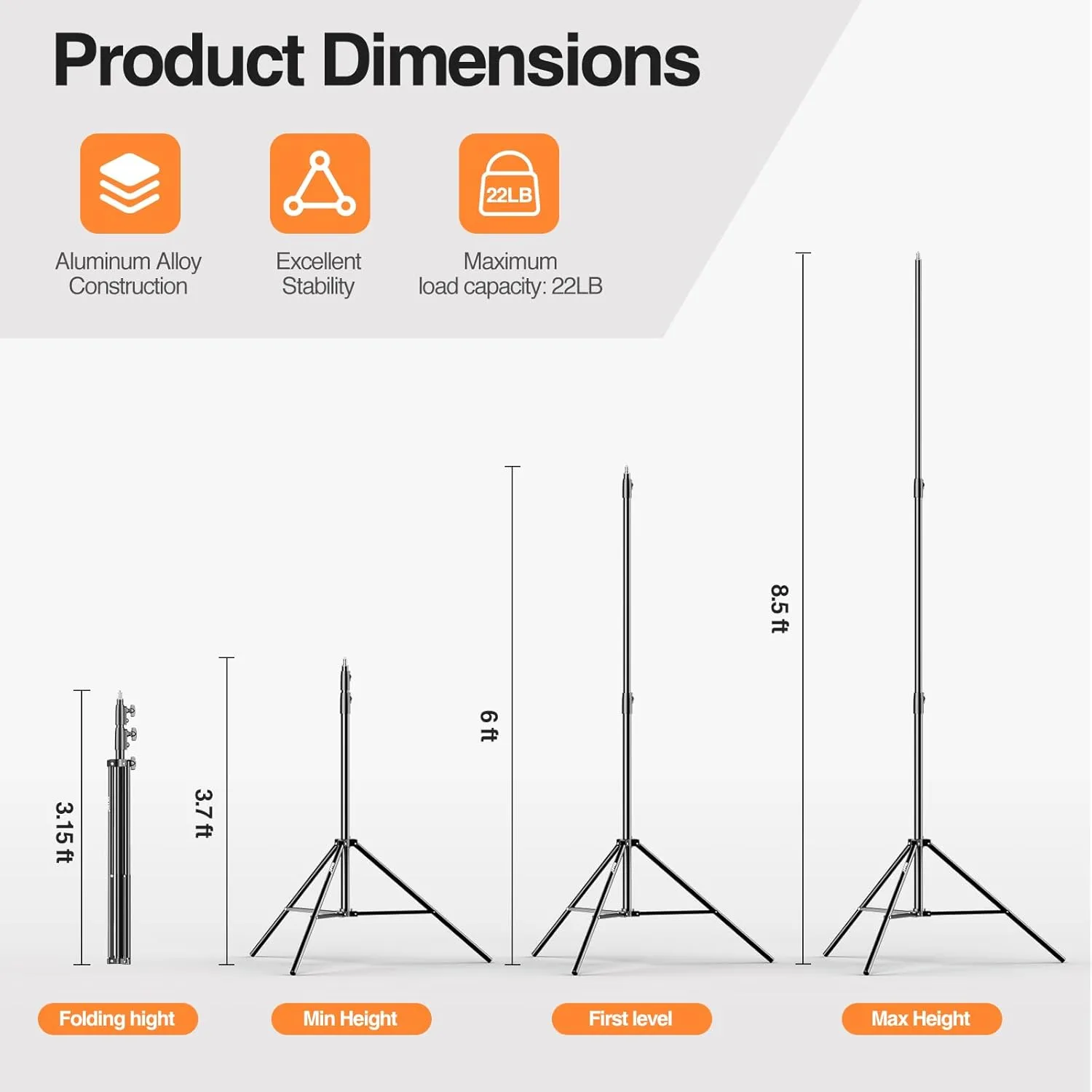 EMART Heavy Duty Light Stand 8.5ft, Spring Cushioned, Aluminum Alloy Construction, Photo Video Studio Tripod with Carrying Bag for Photography Lighting, Parabolic Softbox, Flash (1 Pack)