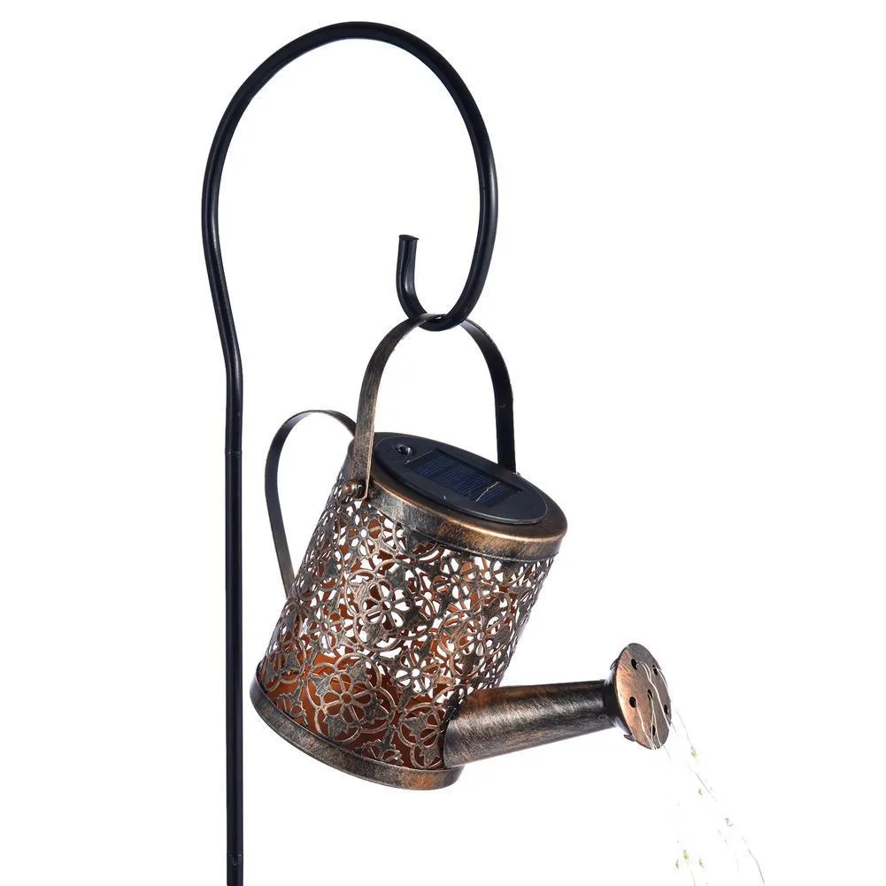 Enchanted Watering Can Outdoor Solar Watering Can Ornament Lamp Garden Art Light Decoration Hollow-out Iron Shower LED Lights