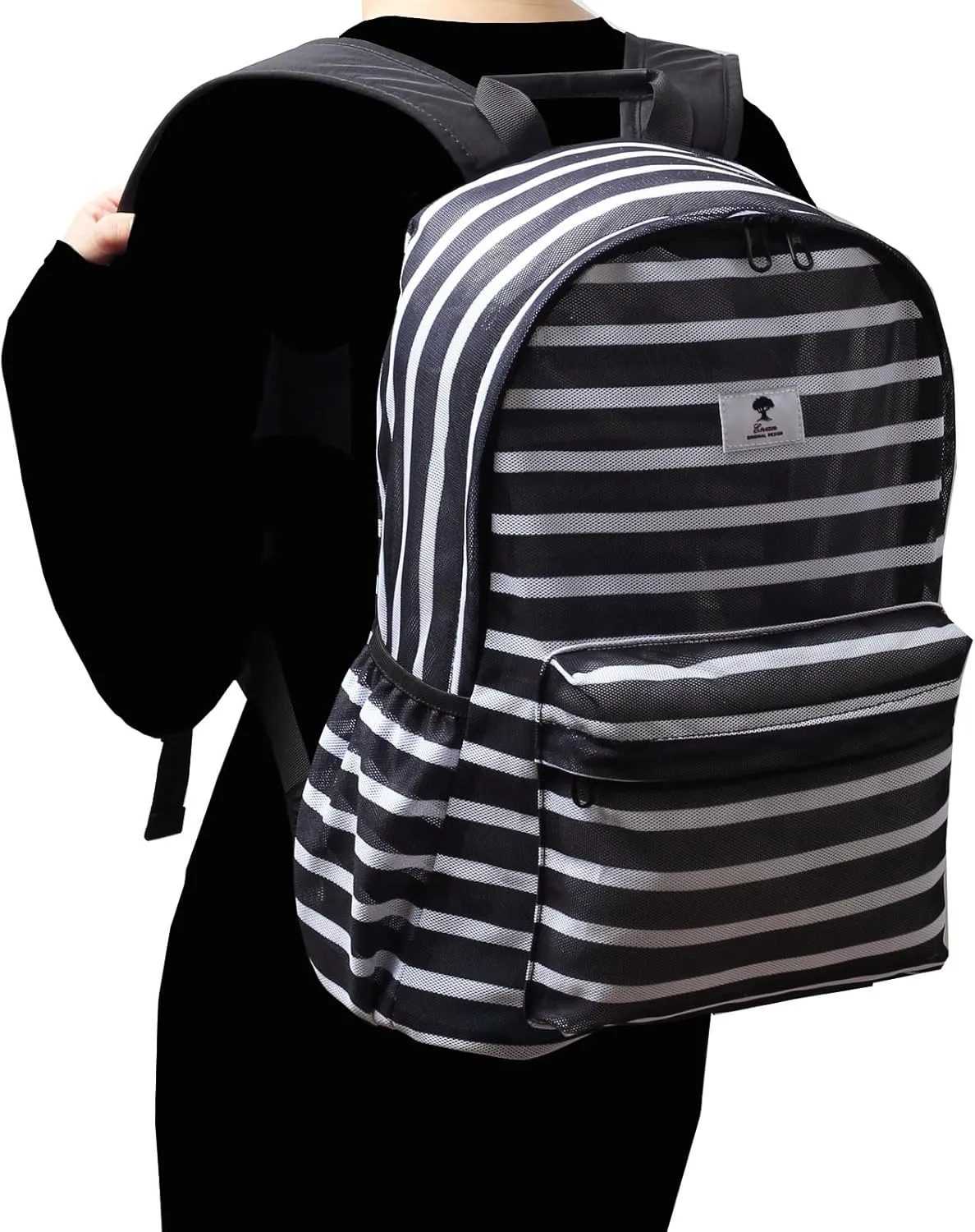 ESVAN Original Print Mesh Backpack Semi-Transparent Sackpack See Through Beach Bag Daypack Multi-Purpose Women Men Unisex