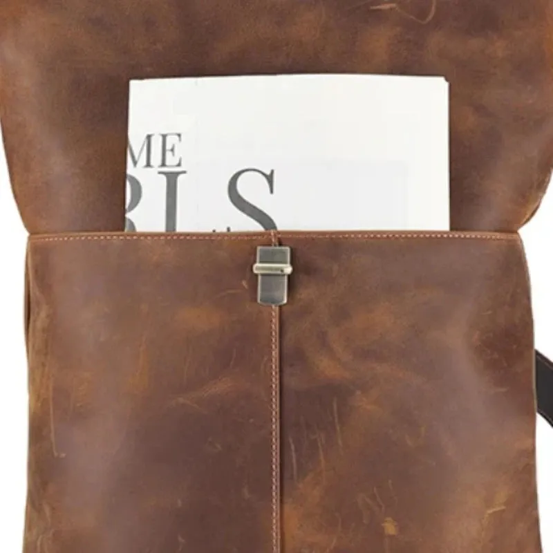 Expandable Genuine Leather Men's Backpack