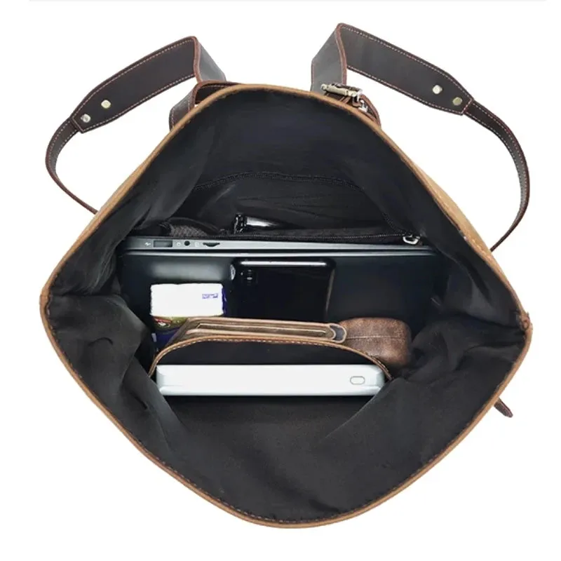 Expandable Genuine Leather Men's Backpack