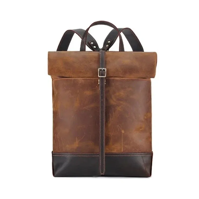 Expandable Genuine Leather Men's Backpack