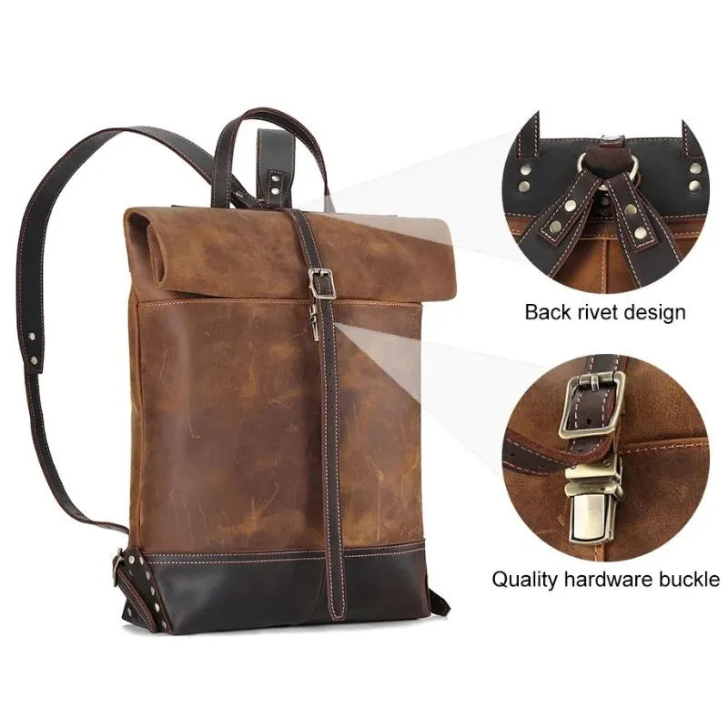 Expandable Genuine Leather Men's Backpack