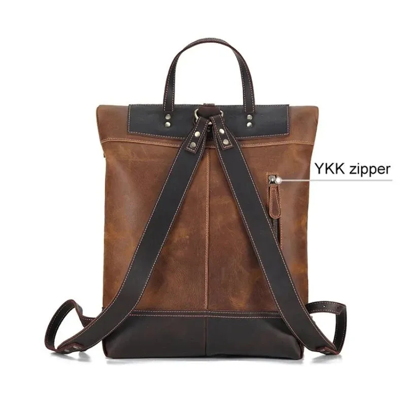Expandable Genuine Leather Men's Backpack