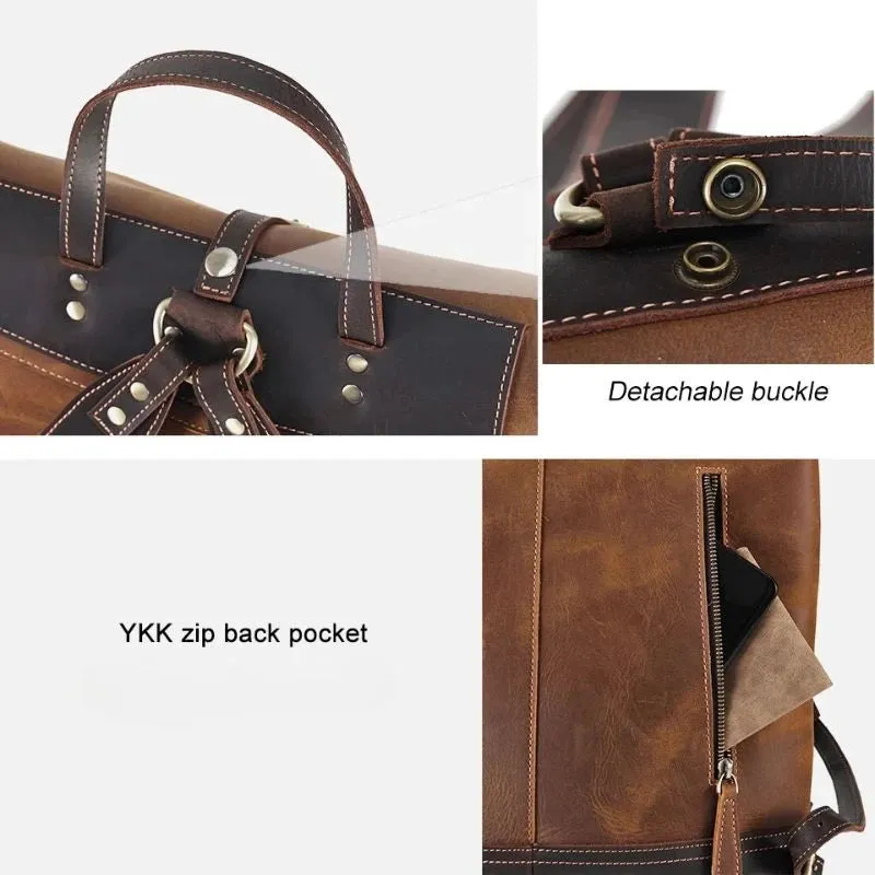 Expandable Genuine Leather Men's Backpack
