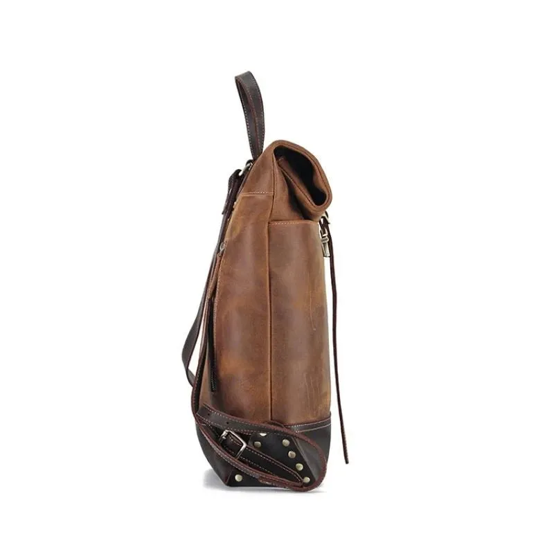Expandable Genuine Leather Men's Backpack