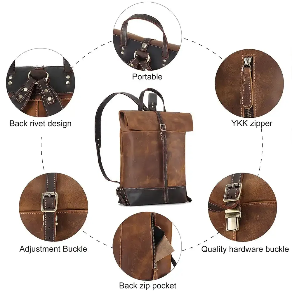 Expandable Genuine Leather Men's Backpack