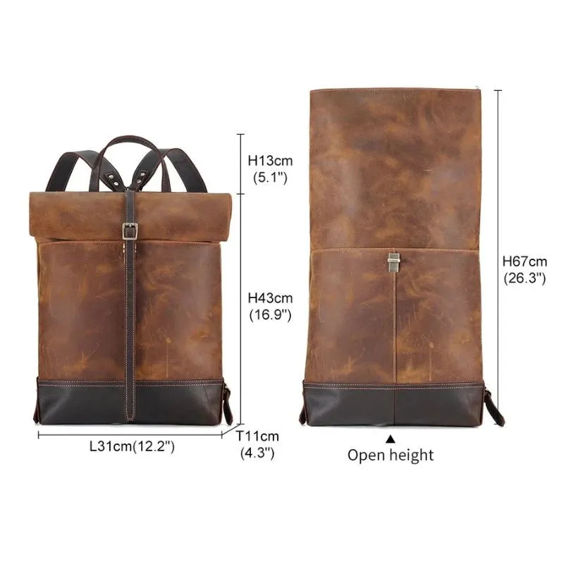 Expandable Genuine Leather Men's Backpack