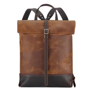 Expandable Genuine Leather Men's Backpack
