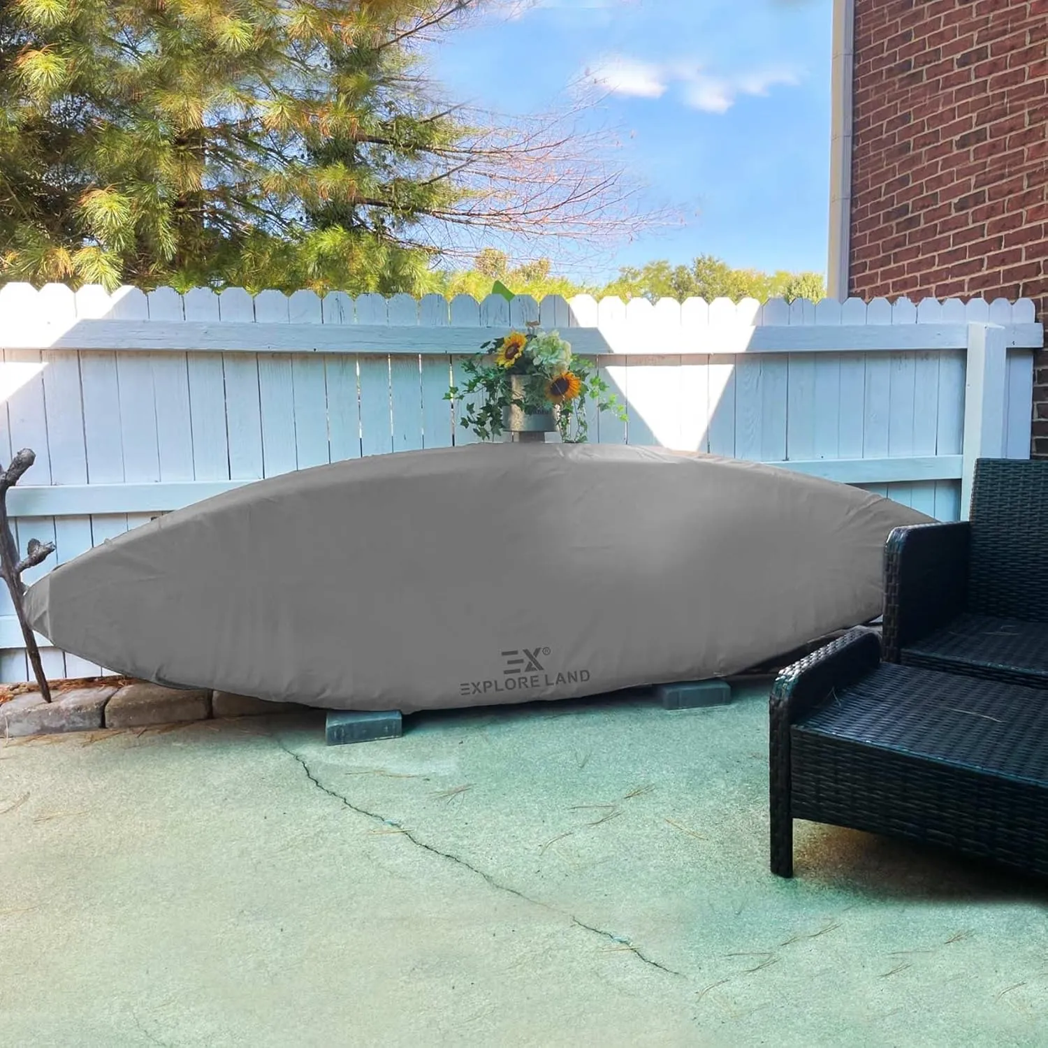 Explore Land Waterproof Kayak Cover - Fade Resistiant 600D Heavy Duty Canoe Dust Storage Cover Suitable for 9.3-10.5ft Kayak, Grey